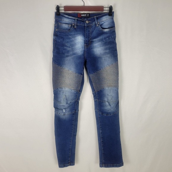 Panyc Boys Jeans Size 14 W25 x‎ L26 Skinny Leg Distressed Motto Blue Jeans - Picture 1 of 16